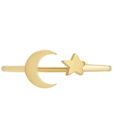 Polished Crescent Moon & Star Cuff Ring in 10k Gold