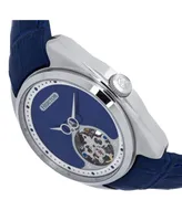 Heritor Automatic Men Roman Leather Watch - Silver/Navy, 46mm