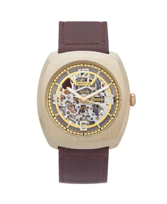 Heritor Automatic Men Gatling Leather Watch - Gold/Brown, 44mm