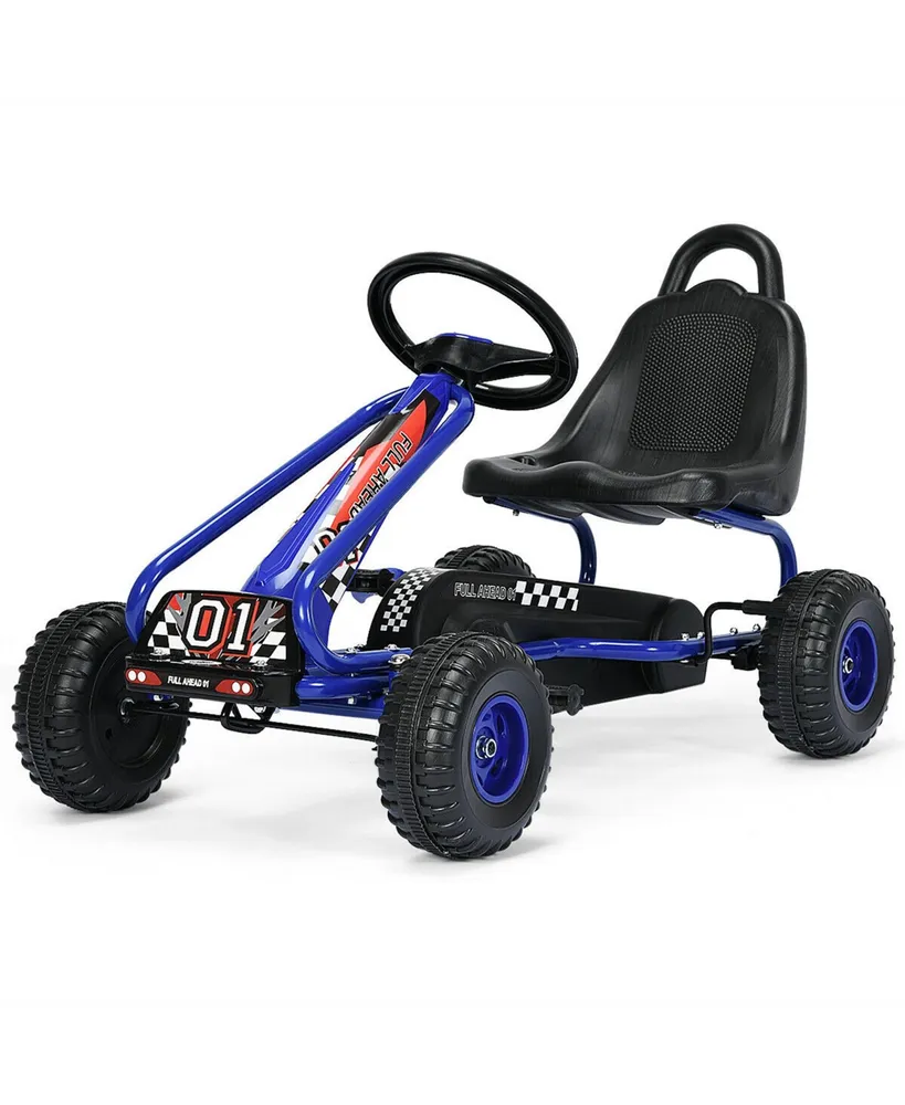 Kids Pedal Go Kart 4 Wheel Ride On Toys w/ Adjustable Seat & Handbrake