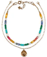 Patricia Nash Gold-Tone Bee Multicolor Beaded Convertible Layered Pendant Necklace, 17" + 3" extender