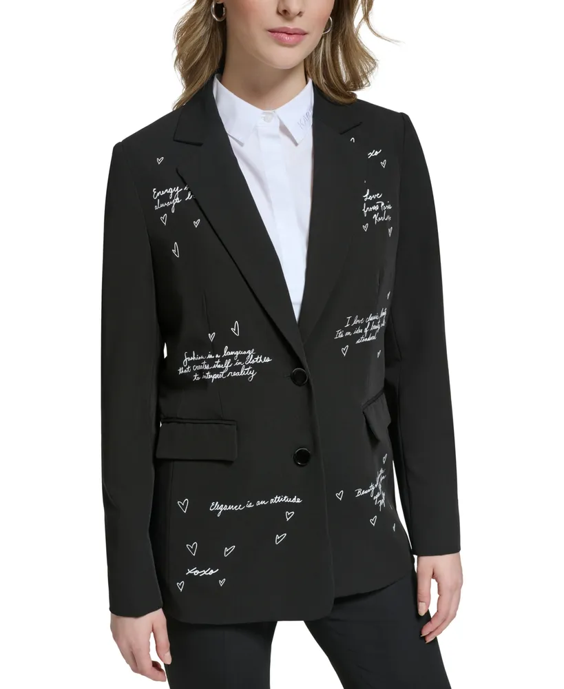 Karl Lagerfeld Paris Women's Script-Print Notch-Lapel Blazer