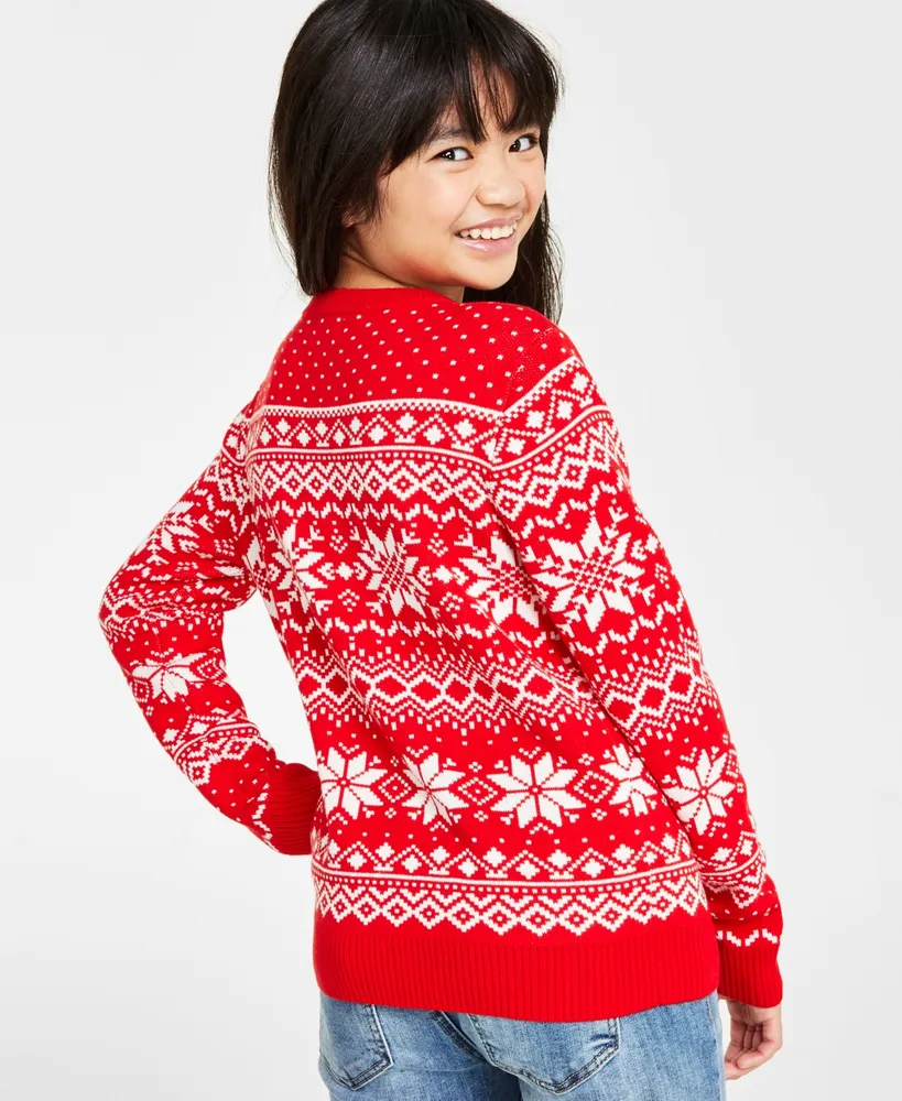 Holiday Lane Big Girls Festive Fair Isle Sweater, Created for Macy's