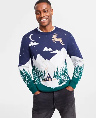 Holiday Lane Men's Wintry Landscape Sweater, Created for Macy's