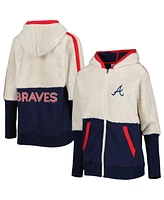 Women's G-iii 4Her by Carl Banks Oatmeal, Navy Atlanta Braves Shuffle It Raglan Full-Zip Hoodie