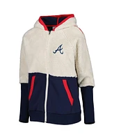 Women's G-iii 4Her by Carl Banks Oatmeal, Navy Atlanta Braves Shuffle It Raglan Full-Zip Hoodie