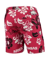 Men's Wes & Willy Cardinal Arkansas Razorbacks Floral Volley Logo Swim Trunks