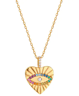 Giani Bernini Multicolor Cubic Zirconia Evil Eye Heart Pendant Necklace in 18k Gold-Plated Sterling Silver, 16" + 2" extender, Created for Macy's
