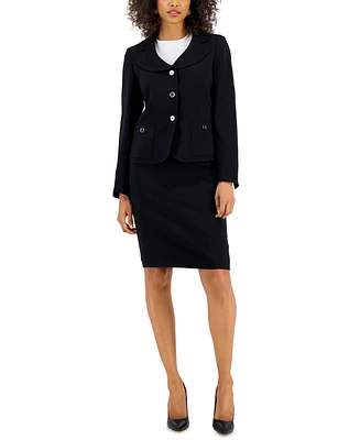 Nipon Boutique Women's Curved Collar Button-Front Jacket & Pencil Skirt Suit