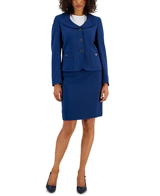 Nipon Boutique Women's Curved Collar Button-Front Jacket & Pencil Skirt Suit