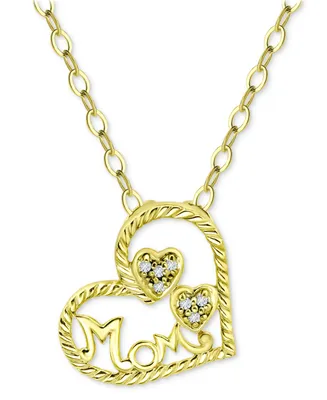 Giani Bernini Cubic Zirconia Mom Heart Pendant Necklace, 16" + 2" extender, Created for Macy's