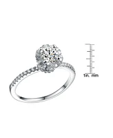 Genevive Sterling Silver White Gold Plated Round Clear Cubic Zirconia Solitaire Ring