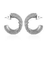 Vince Camuto Silver-Tone Chunky Pave Glass Stone Open Hoop Earrings