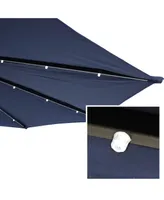 Sunnydaze Decor 9 ft Solar Steel Half Patio Umbrella with Crank - Navy Blue