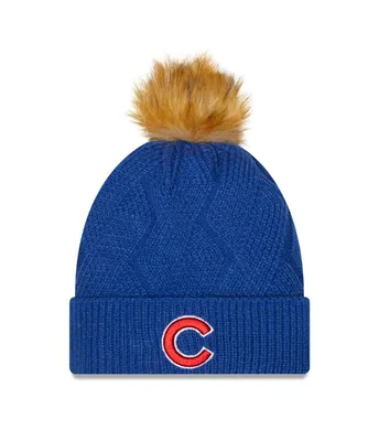 Women's New Era Royal Chicago Cubs Snowy Cuffed Knit Hat with Pom