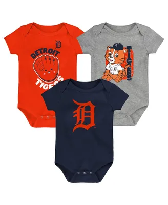 Infant Boys and Girls Navy and Orange and Heathered Gray Detroit Tigers 3-Pack Change Up Bodysuit Set
