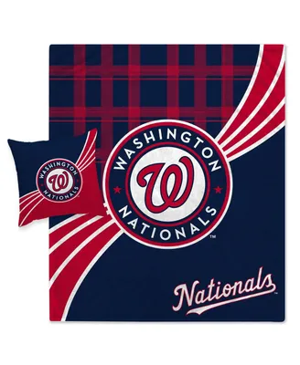 Washington Nationals Plaid Wave Flannel Fleece Blanket and Pillow Combo Set