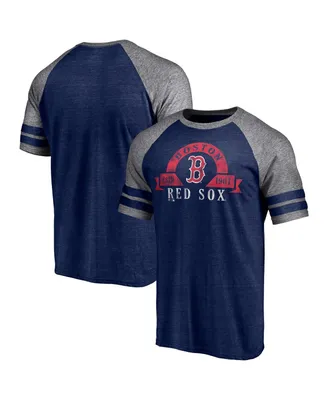 Men's Fanatics Heather Navy Boston Red Sox Utility Two-Stripe Raglan Tri-Blend T-shirt