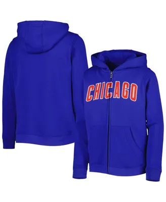 Big Boys and Girls Royal Chicago Cubs Wordmark Full-Zip Fleece Hoodie