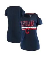 Women's G-iii 4Her by Carl Banks Navy Cleveland Indians Clear The Bases Cold Shoulder Scoop neck T-shirt