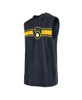 Men's New Era Navy Milwaukee Brewers Sleeveless Pullover Hoodie