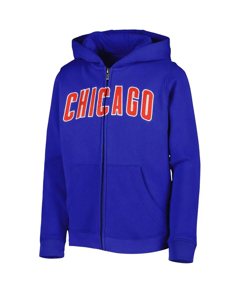 Big Boys and Girls Royal Chicago Cubs Wordmark Full-Zip Fleece Hoodie