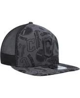 Men's New Era Black Cleveland Guardians Repeat A-Frame 9FIFTY Trucker Snapback Hat