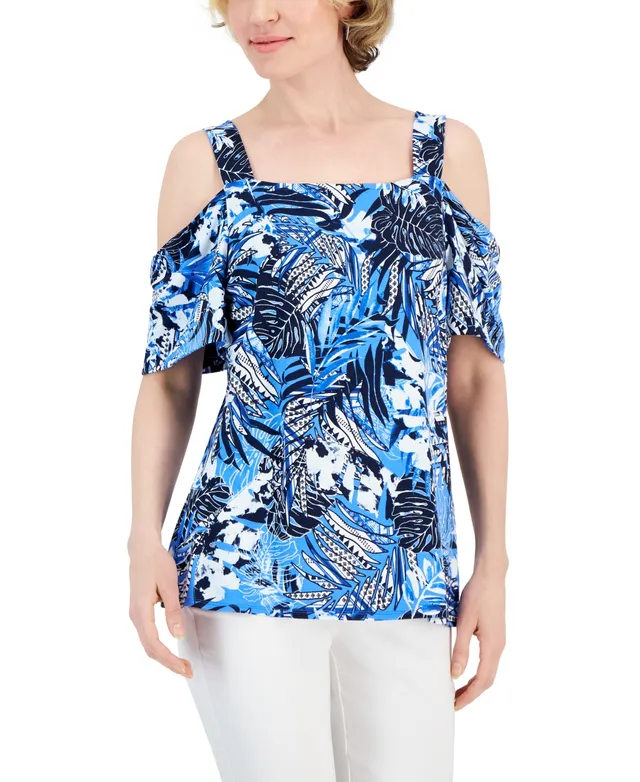 Jm Collection Women's Solid-Color Cold-Shoulder Top, Created for Macy's