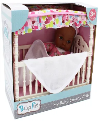 Baby's First by Nemcor Goldberger Doll Canopy Crib With 9" Doll African-American