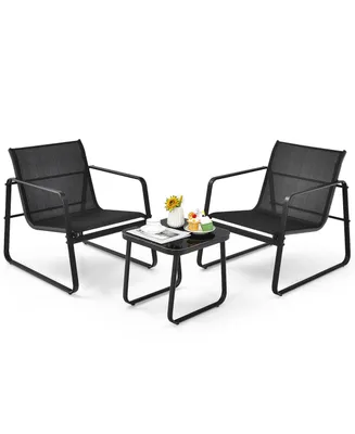 3PCS Patio Bistro Furniture Set Glass Top Table Garden Deck