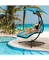 Costway Patio Hanging Lounge Chaise Hammock Chair Removable Canopy