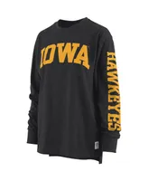 Women's Pressbox Heathered Black Iowa Hawkeyes Two-Hit Canyon Long Sleeve T-shirt