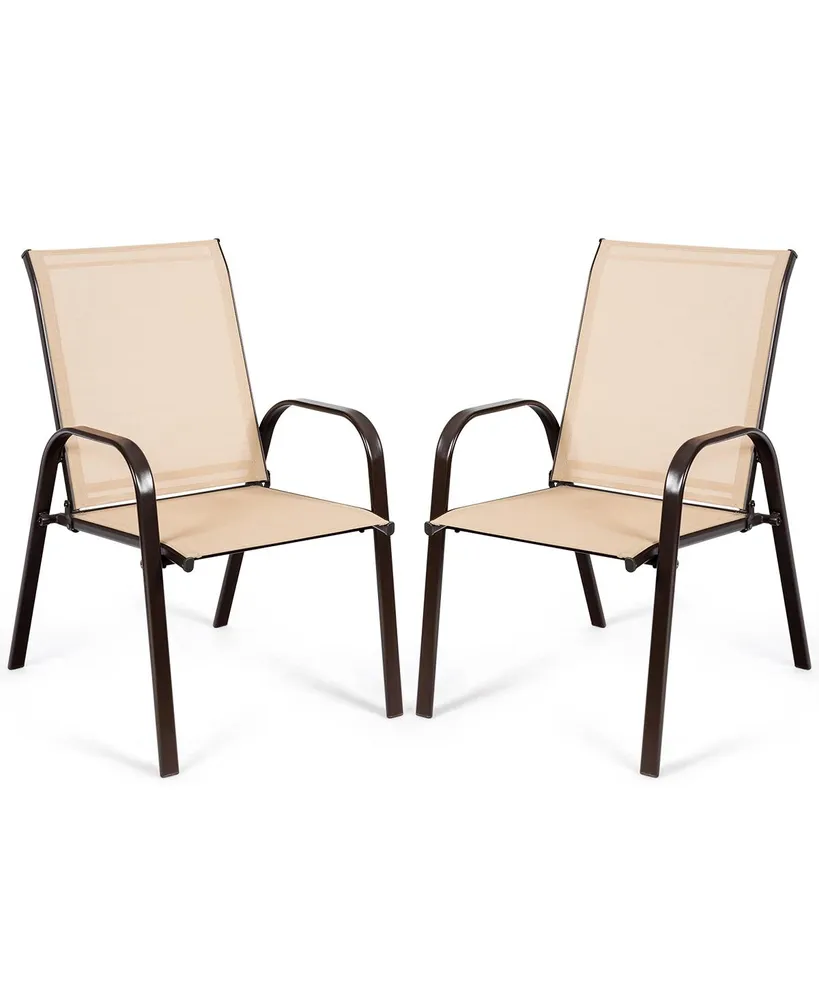 2PCS Patio Chairs Dining Chair Deck Yard W/Armrest