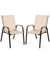 Costway 2PCS Patio Chairs Dining Chair Deck Yard W/Armrest