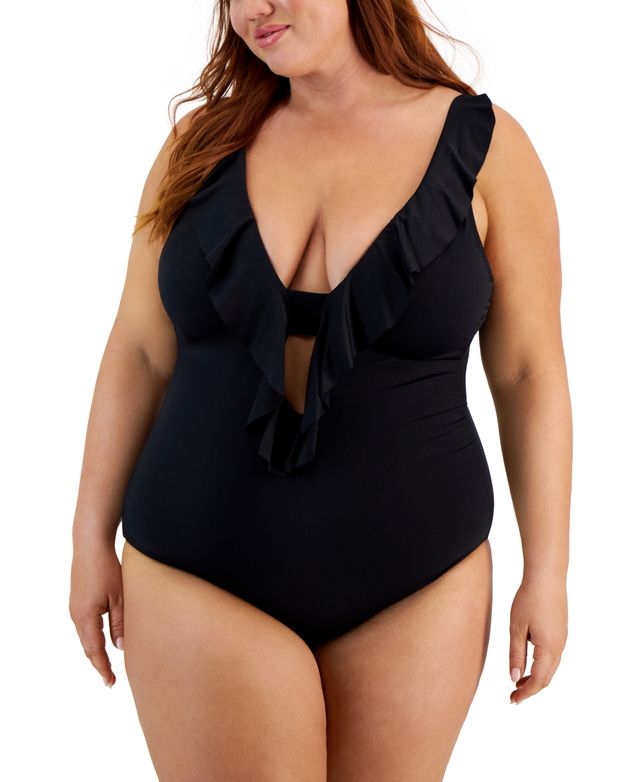 Becca Etc Trendy Plus Color Code Ruffled One-Piece Swimsuit