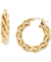 Italian Gold Braided Small Hoop Earrings in 10k Gold, 1"