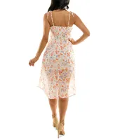 As U Wish Juniors' Shoulder-Tie High-Low Floral Dress