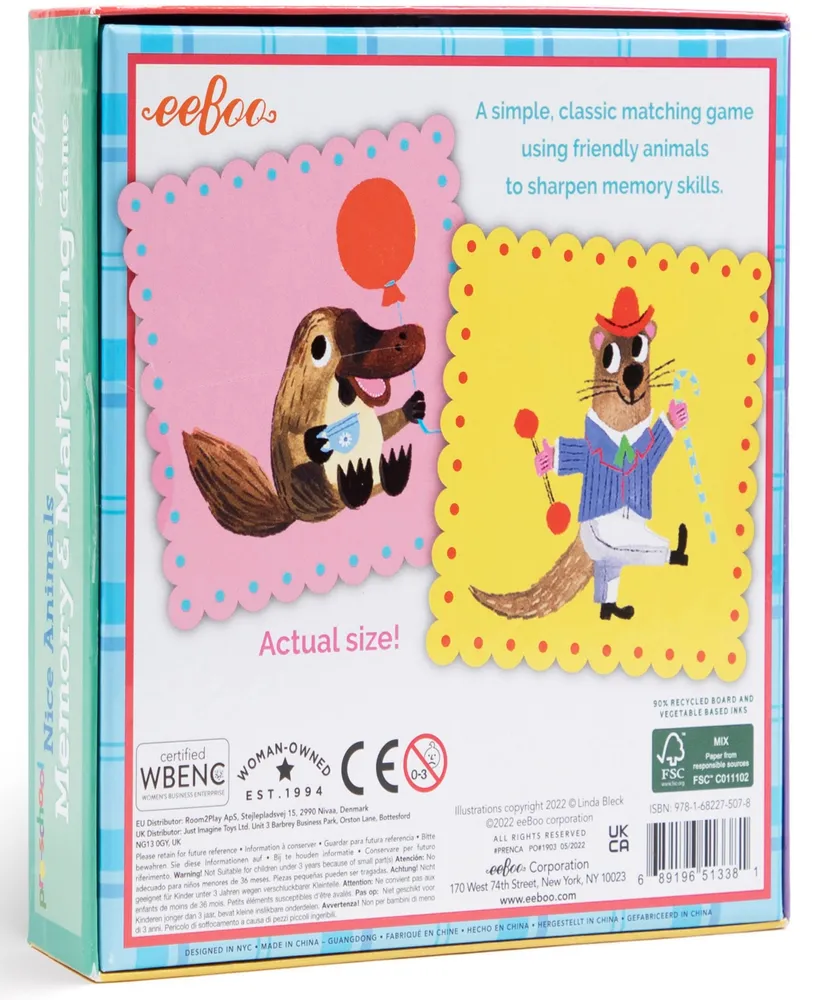 Eeboo Nice Animals Preschool Memory And Matching Game, Ages 3 and more