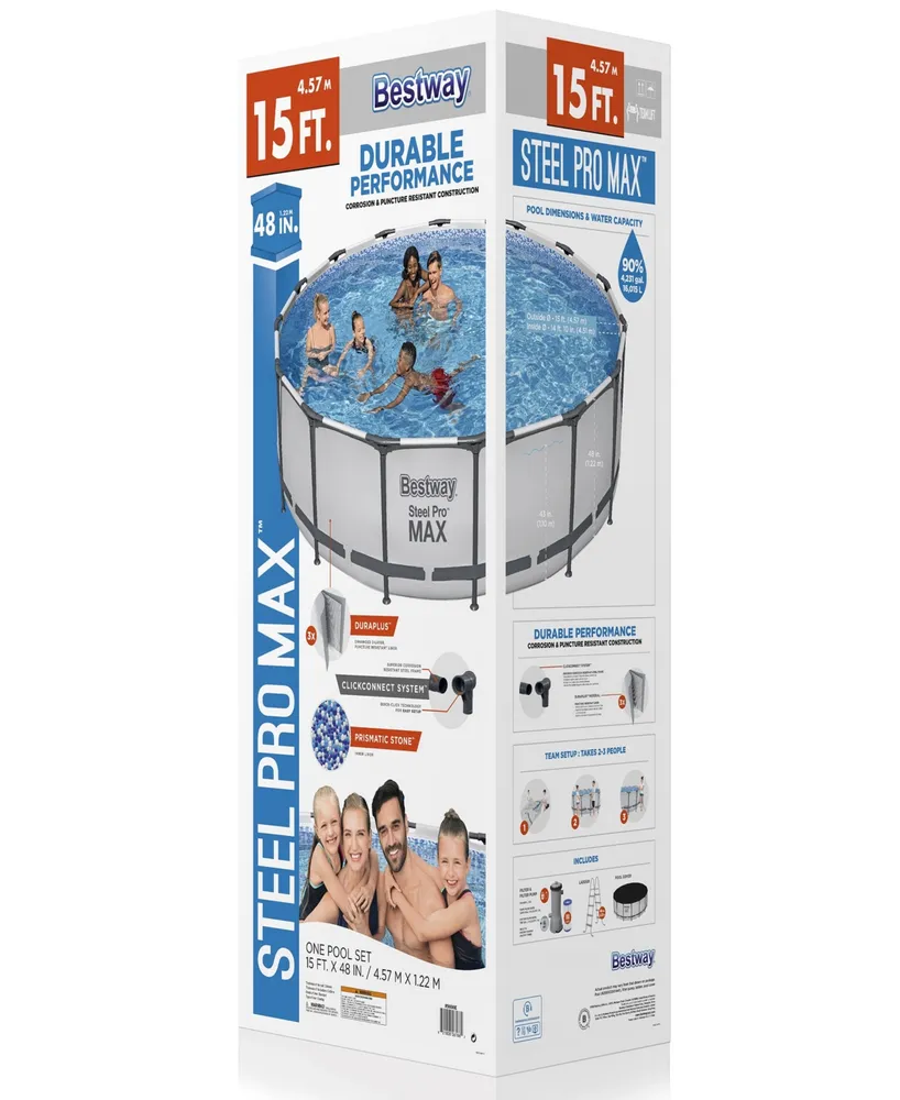 Steel Pro Bestway Max 15' x 48" Above Ground Pool Set 4231 Gallon, Outdoor Family Pool, Corrosion Puncture Resistant, Filter, Pump, Ladder Cover