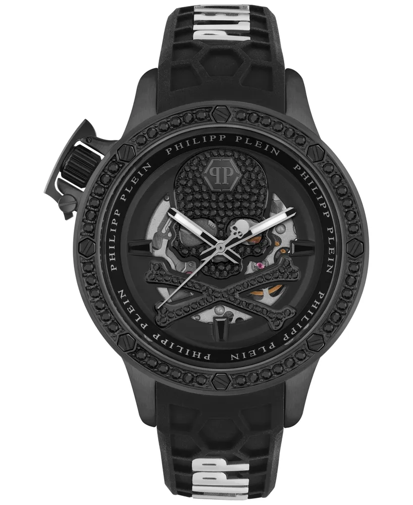 Philipp Plein Men's Automatic Plein Rich Black Silicone Strap Watch 46mm