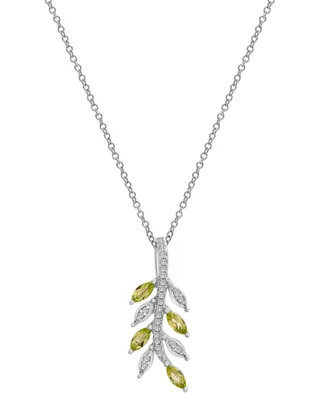 Peridot (3/8 ct. t.w.) & Diamond (1/10 ct. t.w.) Twig 18" Pendant Necklace in Sterling Silver