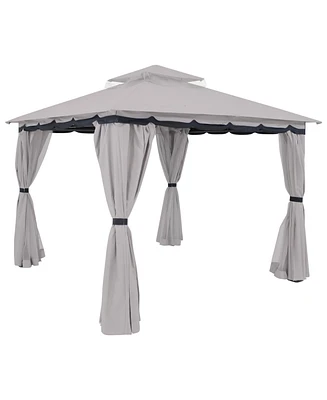 Sunnydaze Decor Soft-Top Patio Gazebo - 10x10 Foot Rectangle Outdoor Gazebo with Screens and Privacy Walls - Gray