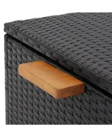 Outdoor Deck Storage Box - Weather-Resistant Outdoor Storage Bin with Handles - 75-Gallon Faux Wicker Package Delivery Box