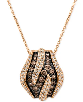Le Vian Chocolatier Chocolate Diamond (3/4 ct. t.w.) & Vanilla Diamond (5/8 ct. t.w.) Curved Row 18" Pendant Necklace in 14k Rose Gold