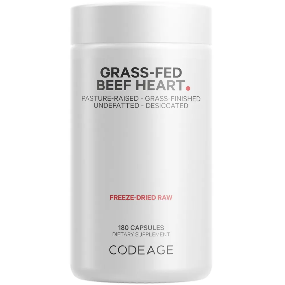 Codeage Grass-Fed Beef Heart Pasture-Raised, Non-Defatted Supplement, Freeze-Dried - 180ct