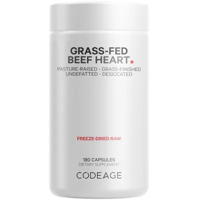 Codeage Grass-Fed Beef Heart Pasture-Raised, Non-Defatted Supplement, Freeze-Dried - 180ct