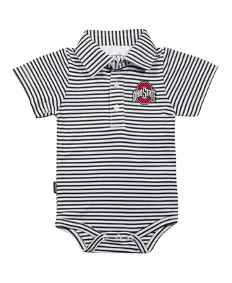 Infant Boys and Girls Garb Black, White Ohio State Buckeyes Carson Striped Short Sleeve Bodysuit