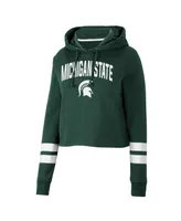 Women's Colosseum Green Michigan State Spartans Throwback Stripe Cropped Pullover Hoodie