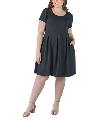 24seven Comfort Apparel Plus Scoop Neck Knee Length Pocket Dress