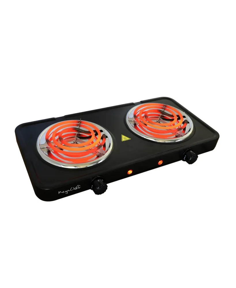 MegaChef Electric Easily Portable Ultra Lightweight Dual Coil Burner Cooktop Buffet Range in Matte Black